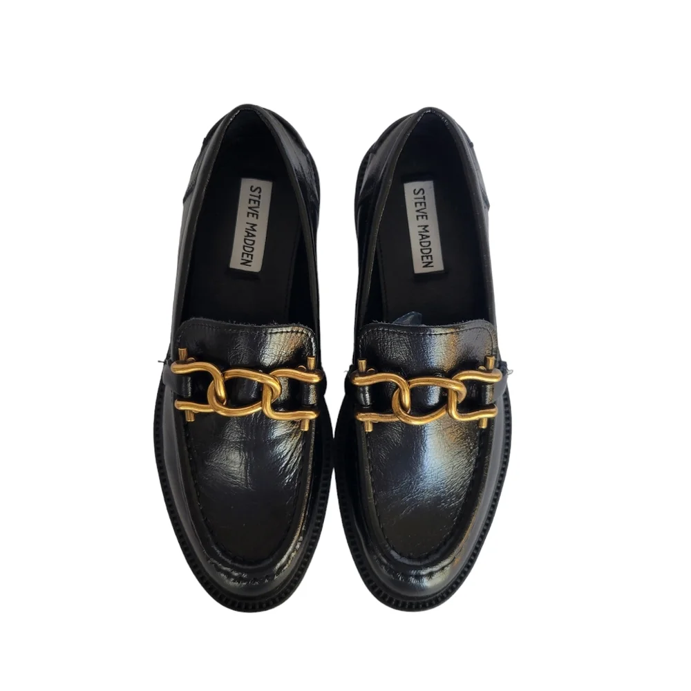 Steve Madden Karmine Black Leather Slip-On Loafers Size 7.5 - Picture 2 of 8